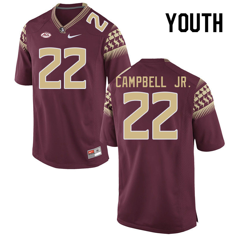 Youth #22 CJ Campbell Jr. Florida State Seminoles College Football Jerseys Stitched-Garnet